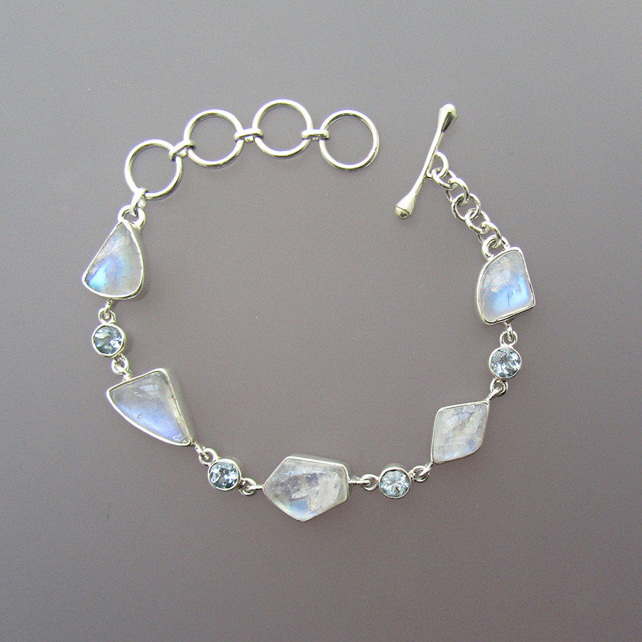 Rainbow Moonstone and Blue Topaz Bracelet