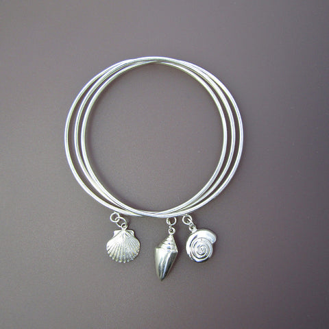Scallop, Conch, Nautilus Shells Bangle Bracelets